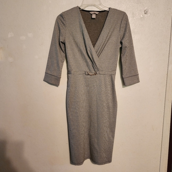 H&M Tailored Jersey Dress Light Beige/Black Checked Size XS - Picture 1 of 12